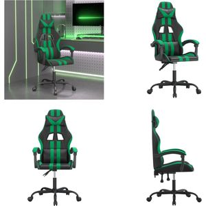 vidaXL Gamestoel draaibaar kunstleer zwart en groen - Gamingstoel - Gamingstoelen - Televisiestoel - Racingstoel