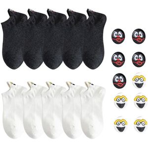 Smiling Socks® Enkelsokken Zwart & Wit - Grappige sokken - 10-Pack - Unisex - Maat 35-43 - Giftbox - Katoen - Cadeau voor hem/haar