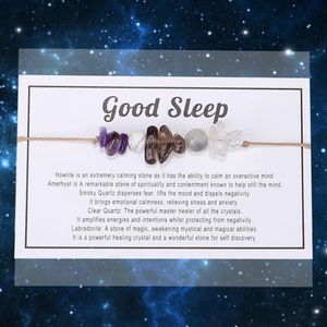 Bixorp ""Good Sleep"" Cadeau Armband - Edelsteen Armbandje op kaartje - Howliet, Amethist, Rookkwarts, Bergkristal & Labradoriet