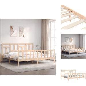 vidaXL Bedframe - Massief grenenhout - Multiplex lattenbodem - Functioneel hoofd- en voeteneinde - 205.5 x 185.5 x 100 cm - 180 x 200 cm (6FT Super King) - Montage vereist - Bed