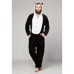 KIMU Onesie Kung Fu Panda Pak - Maat S-M - Pandapak Kostuum Zwart Wit Beer 158 164 - Jumpsuit Zacht Huispak Dierenpak Pyjama Dames Heren Festival
