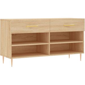 vidaXL Schoenenbank - Sonoma Eiken - 102x35x55 cm Schoenenbank - Schoenenkasten - Opbergbank - Houten Bank - Bruine Bank - Industrieel Design - Voetenplank