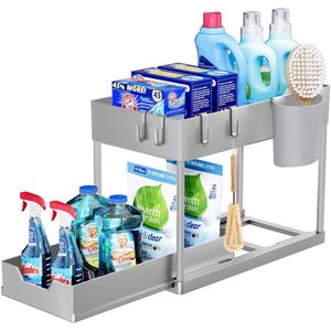 Unyqoos ® Multifunctioneel Grijs Keuken- en Badkamer Organisatierek met Uittrekbare Lade