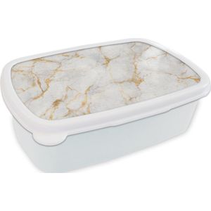 Broodtrommel Wit - Lunchbox - Brooddoos - Marmer - Wit - Goud - Abstract - 18x12x6 cm - Volwassenen