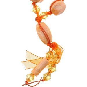 Behave Oranje lange kralen ketting van touw met hanger