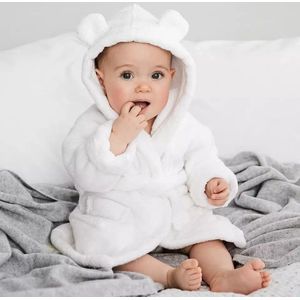 Baby Badjas met Capuchon - Flanel Fleece - Witte Beer - Maat 80/86