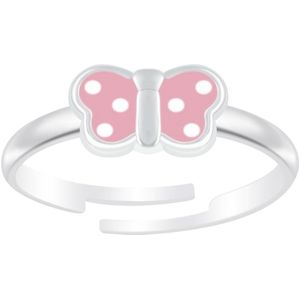 Joy|S - Zilveren vlinder ring - verstelbaar - roze met witte stipjes - voor kinderen