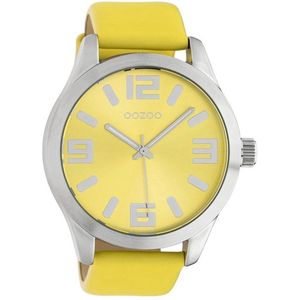 Zilverkleurige OOZOO horloge met gele leren band - C10234