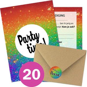 Uitnodiging Kinderfeestje + Enveloppen & Sluitstickers - Voordeelset 20 stuks - Party Uitnodiging verjaardag - Jongen of meisje - uitnodigingskaarten + kraft envelop - Verjaardag Feest