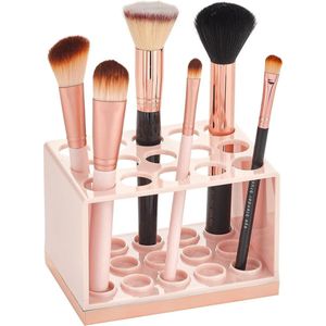 Praktische cosmetische organizer - decoratieve cosmetische opbergdoos voor mascara en lippenstift - bakje met 15 vakken voor make-upopslag - lichtroze en roségoud