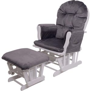 Relaxfauteuil MCW-C76, schommelstoel met kruk ~ fluweel, grijs, frame wit