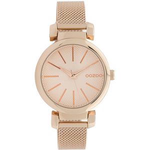 OOZOO Timepieces - Rosé goudkleurige horloge met rosé goudkleurige metalen mesh armband - C10129