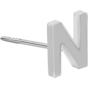 Silver earrings letter N rho plated 1/2 pair 4mm