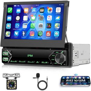 Autoradio met Klapscherm – Apple Carplay & Android Auto – Met 7 Inch Scherm – Touchscreen – Met Achteruitkijkcamera – USB, Aux, Bluetooth – Zwart