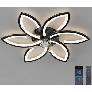 LuxiLamps - 6 Sterren Plafondlamp Met Ventilator - Zwart - Met Afstandsbediening - Smart lamp - Dimbaar Met App - 6 Standen Ventilator - Woonkamerlamp - Moderne lamp - Plafoniere