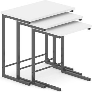 Pochon - Bijzettafel Set Aishah - Wit - 45x45x54 - Bijzettafel Metaal