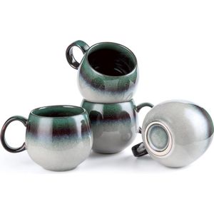 Mokkenset porselein, 4-delige keramische mokkenset, servies mokken voor 4 personen, vintage groot - koffiemokkenset van 4 - 600 ml
