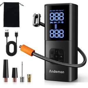 Andeman W1 Draadloze Compressor - 8000 mAh - 150PSI - Bandenpomp Bandenspanningsmeting Powerbank LED Zaklamp - Luchtcompressor voor Auto Fiets Bal Luchtbed