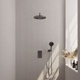 BRAUER Gunmetal Edition thermostatische inbouw regendouche 3-weg omstelling SET 34 met 30 cm douchekop en gebogen muurarm en 3-standen handdouche en doucheslang en wandaansluitbocht gunmetal geborsteld PVD