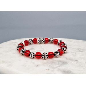 Handgemaakte ""Laith"" armband natuursteen kralen 8 mm ""Rode kwarts "" met 925 zilveren kralen -Afmeting 20cm - Een mooi cadeau voor feestdagen en gelegenheden