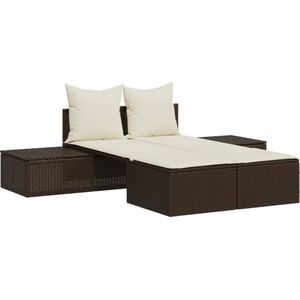 vidaXL 2-persoons ligbed met kussens - bruin Ligbed - Tuinset - Lounge Set - Buis Meubel - Tuinlounge