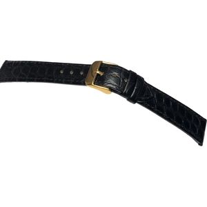 horlogeband-horlogebandje-12mm-echt leer-croco-zwart-zacht-plat-goudkleurige gesp-leer-12 mm