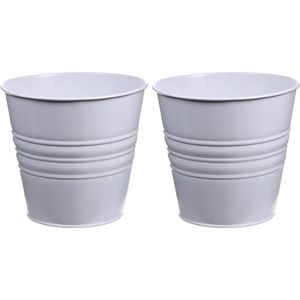 Zinken emmertje/bloempotje - 4x - wit - D14 x H12 cm - Plantenpotjes