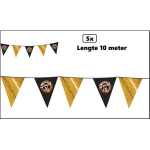 5x Luxe vlaggenlijn Sweet 16 - 10 meter - Verjaardag 16 jaar thema feest party festival