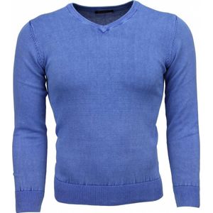 Casual Trui - Exclusive Blanco V-Hals - Blauw