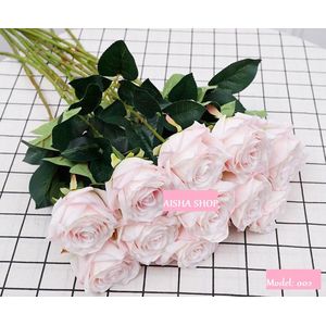 12 stuks enkele rozen Roos met steel 63 cm kleur roze model 'Aisha' | VELVET | SILK | kunstbloemen | Bruiloft | Valentijn | huisdecor | moederdag | vaderdag | kerst