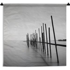 Wandkleed Minimalistisch - Foto van houten steiger in rustig water Wandkleed katoen 60x60 cm - Wandtapijt met foto