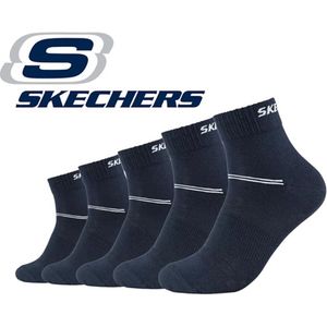 Skechers 5 PACK Quarter sneakersokken of enkelsokken 39/42 Marine Naadloos in gekamde katoen en zonder druk op de rekker met 100% garantie om niet af te zakken