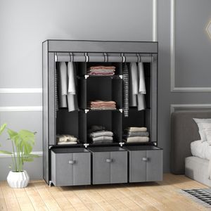 Kledingkast opvouwbare stoffen kledingkast, opvouwbare kledingkast met rits, non-woven stof, donkergrijs, 125x43x162.5cm