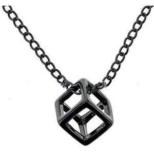 Kubus Ketting met Hanger - Zwart - Cube - Kettingen Heren Dames - Cadeau voor Man - Mannen Cadeautjes