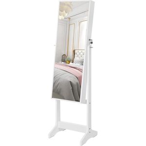 Sieradenkast, spiegelkast, staande spiegel, full body spiegel, geschenk, eenvoudige montage, wit JJC69WT
