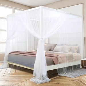 Hemelbedgordijnen voor volwassenen - Luxe bedgordijnen met 4 hoekpalen - Muggennet voor bed - Slaapkamerdecoratie - 4 openingen - Scheurvast polyester - Eenvoudig te installeren