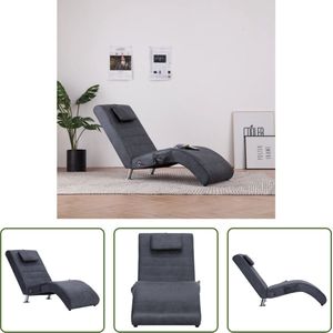 The Living Store Chaise Longue Grijs - Houten frame - Kunstsuède bekleding - 144 x 59 x 79 cm - Massage- en verwarmingsfuncties