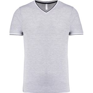 Grijs met blauw-wit t-shirt met streepje bij kraag en mouw V-hals merk Kariban maat XL