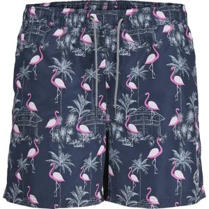 Jack & Jones Plus Size Heren Zwemshort JPSTFIJI AOP Flamingo Print Donkerblauw - Maat 6XL