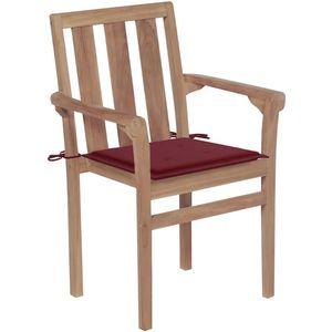 vidaXL Tuinstoelen 2 st met wijnrode kussens massief teakhout - Tuinstoel - Tuinstoelen - Tuin Stoel - Tuin Stoelen