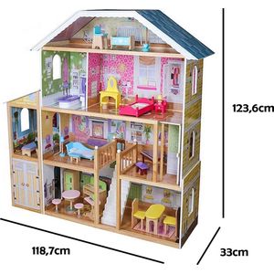 Houten Poppenhuis Groot – 28-delig Accessoire set – 120 cm Hoog