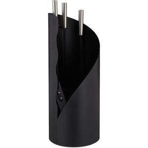 Moderne 4-delige haardset met pook, schep, bezem & houder - Zwart