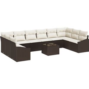 vidaXL - 10-delige - set - van - ligbedden - met - kussens - in - grijs - poly - rattan