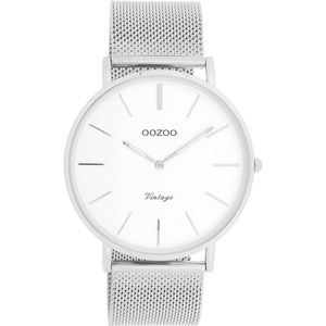 OOZOO Vintage series - zilverkleurige horloge met zilverkleurige metalen mesh armband - C9900 - Ø44
