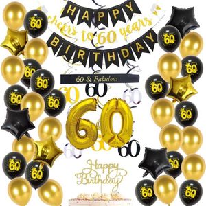 Bollabon® - 60 Jaar Verjaardag – 60 Jaar Versiering – Sjerp 60 Jaar - Verjaardag Versiering Volwassenen - Verjaardag Versiering met Zwarte en Gouden Ballonnen – Verjaardag Decoratie – Happy Birthday Slinger Goud Zwart