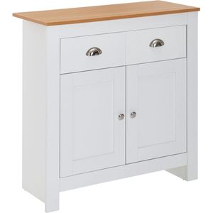 Rootz Dressoir - Moderne Ladekast met 2 Laden - Design Hoog Dressoir met Deuren - Woonkamer Opbergruimte - Wit Eiken - 79x81x34,5 cm