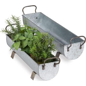 Bloempot dakgoot set van 2 - vintage design - plantenbak voor binnen en buiten - zilverkleurig metaal