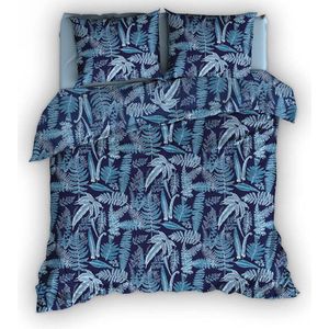Luxe katoen/satijn dekbedovertrek Mirre blauw - 260/270x200/220 (extra breed) - stijlvolle dessin - subtiel glanzend en heerlijk zacht - premium kwaliteit