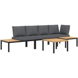 vidaXL 4-delige Loungeset met kussens aluminium zwart - Loungeset - Loungesets - Tuinset - Tuinbank