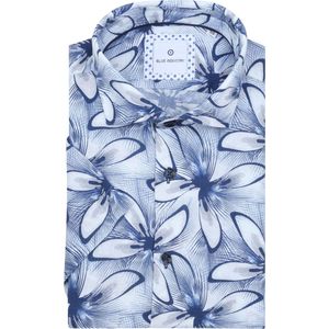 Blue Industry - Short Sleeve Overhemd Linnen Print Blauw - Heren - Maat 40 - Slim-fit